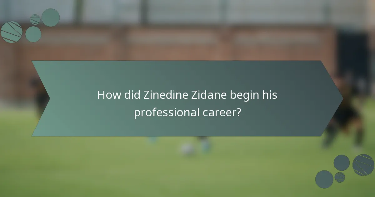 How did Zinedine Zidane begin his professional career?